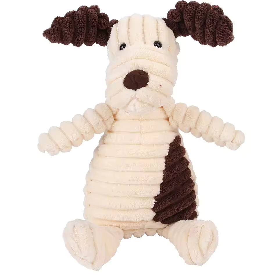 PetLo Corduroy Animal Squeaky Chew Toy – Durable Plush Playmate for Dogs